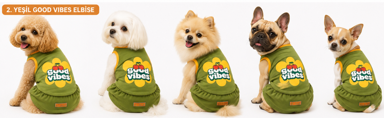 Yeşil tişört kedi ve köpek kıyafeti