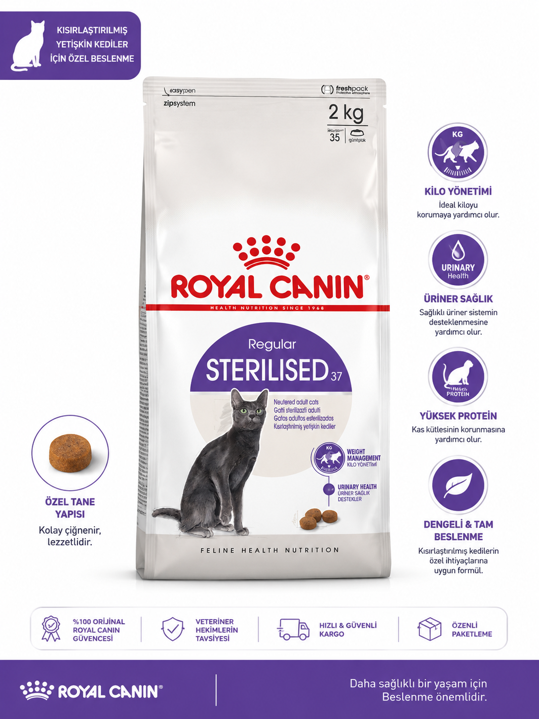 Royal Canin Sterilised37 Kısırlaştırılmış Kediler için Kuru Kedi Maması 2 Kg