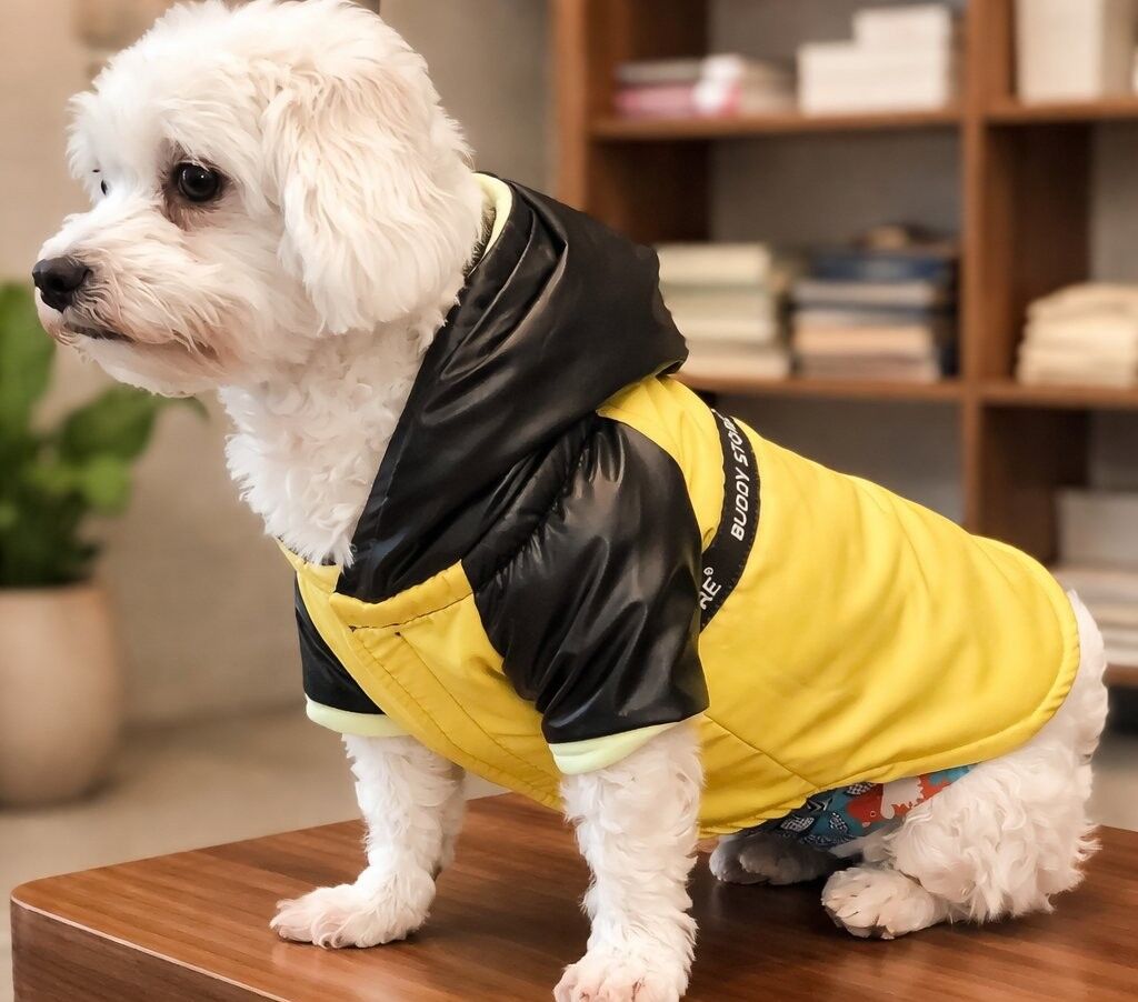 Sarı yağmurluk köpek kıyafeti